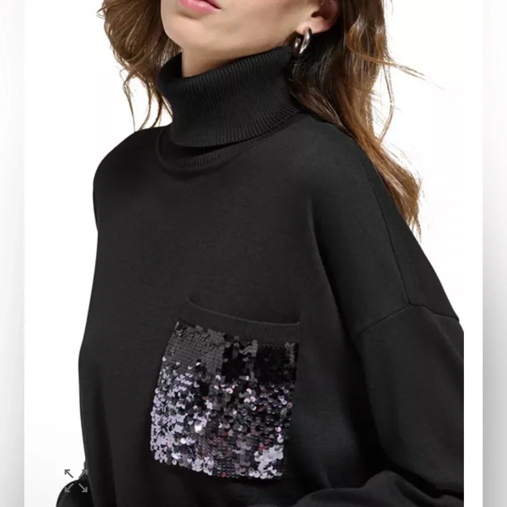 DKNY Sequin Pocket Turtleneck Sweater S